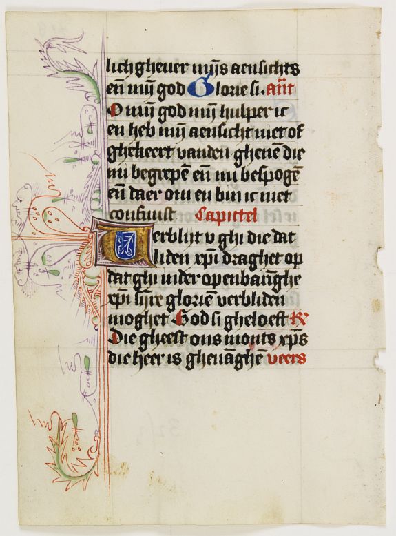 BOOK OF HOURS, A wonderful vellum leaf from a Dutch Book of Hours., antique map, old maps