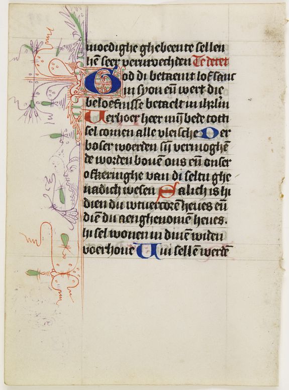 BOOK OF HOURS, A wonderful vellum leaf from a Dutch Book of Hours., antique map, old maps