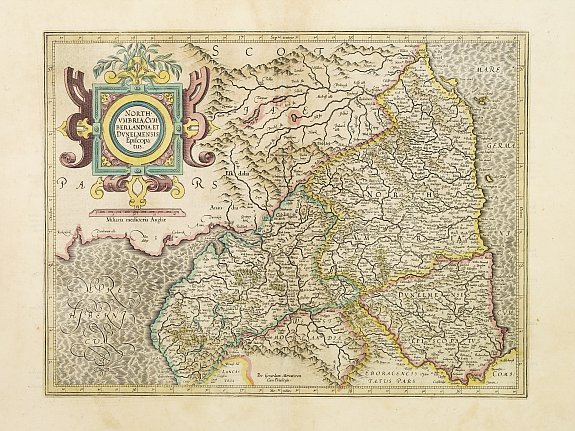MERCATOR,G./ HONDIUS,J., Northumbria, Cumberlandia et Dunelmensis Episcopatus., antique map, old maps