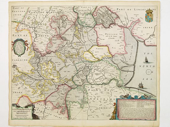 HONDIUS,H., A general Plott and description of the Fennes.., antique map, old maps