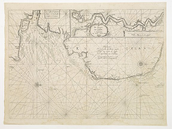 COLOM, J.A., Pascaerte Vertoonende de Mont Vande Teemse en Voort de Custe van Engelandt tot Crammer., antique map, old maps