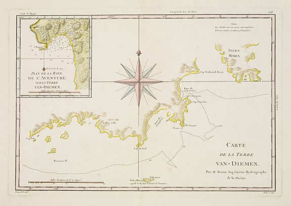 BONNE,R., Carte de la Terre Van-Diemen., antique map, old maps
