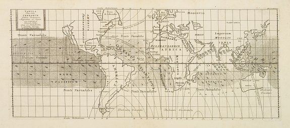 HALLEY,E., Tabula Totius Orbis Terrarum Exhibens Declinationes Magneticas, ad Annum 1700 composita ab Edmundo Halleyo simul cum Inclinationibus a Poundio observatis et Ventis Universalibus., antique map, old maps