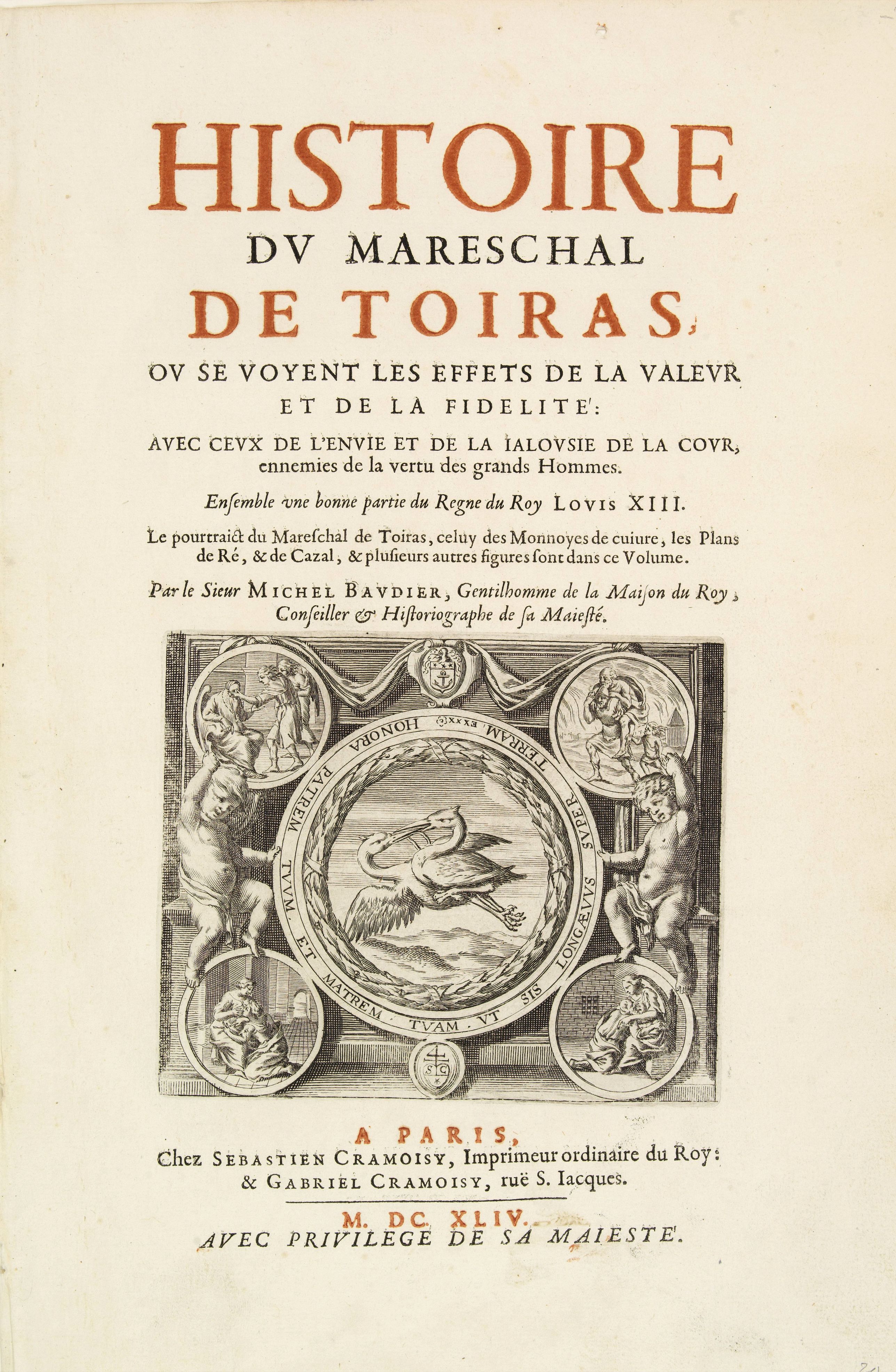 CRAMOISY,S., Titlepage: Histoire du Mareschal de Toiras.., antique map, old maps