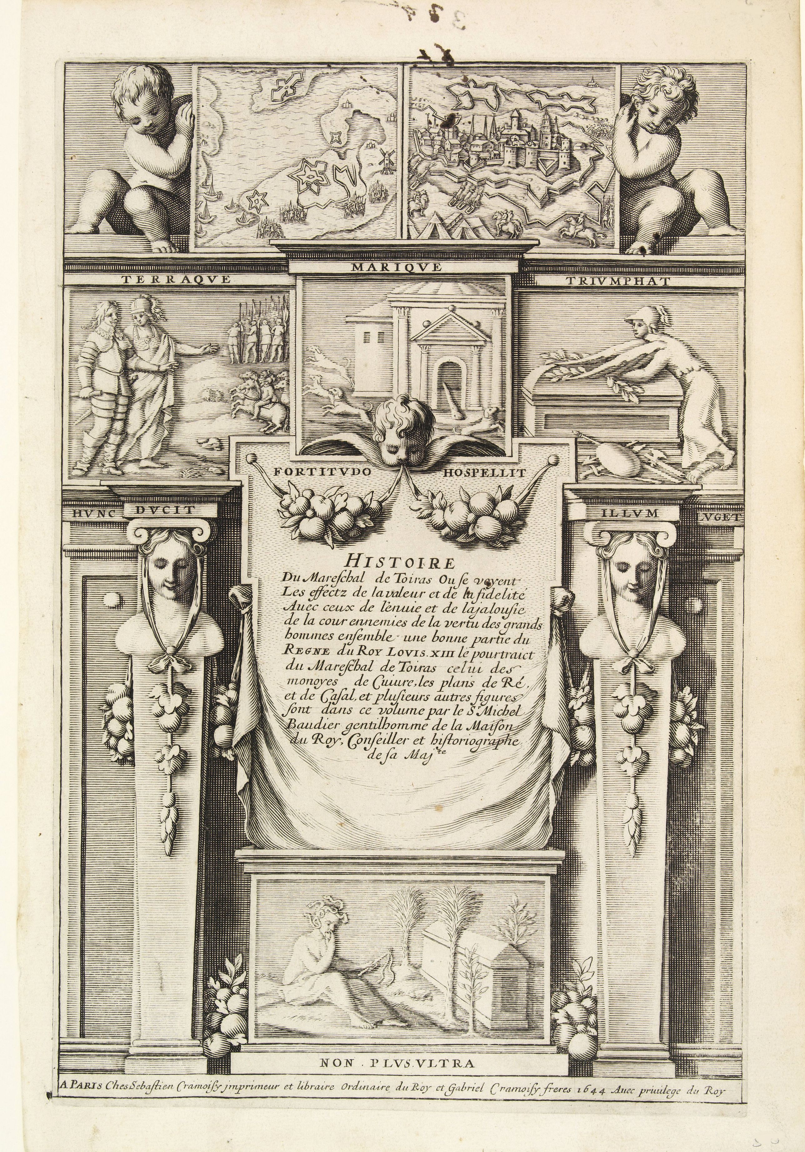CRAMOISY,S., Titlepage: Histoire du Mareschal de Toiras.., antique map, old maps