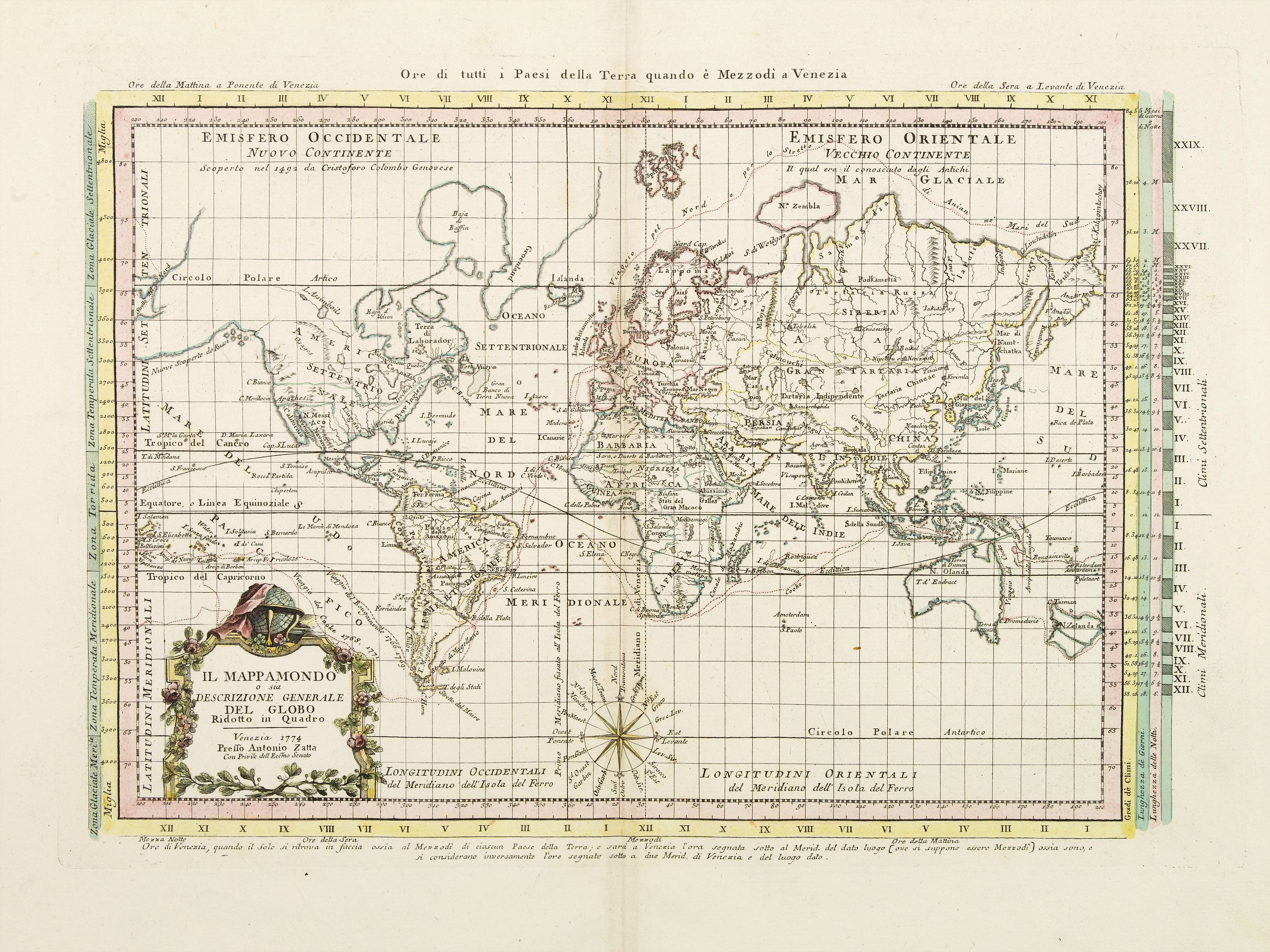 ZATTA, A., Il Mappamondo o sia Descrizione Generale del Globo Ridotto.., antique map, old maps
