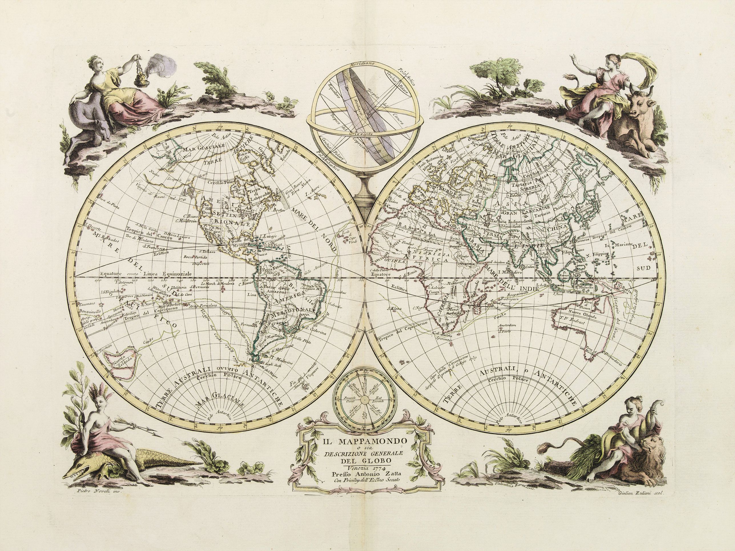 ZATTA, A., Il Mappamondo o sia Descrizione Generale del Globo., antique map, old maps