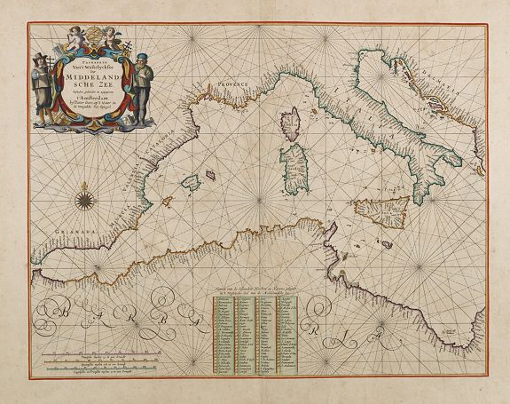 GOOS, P.,  Pascaerte Van\'t Westelyckste der Middelandsche Zee.., antique map, old maps