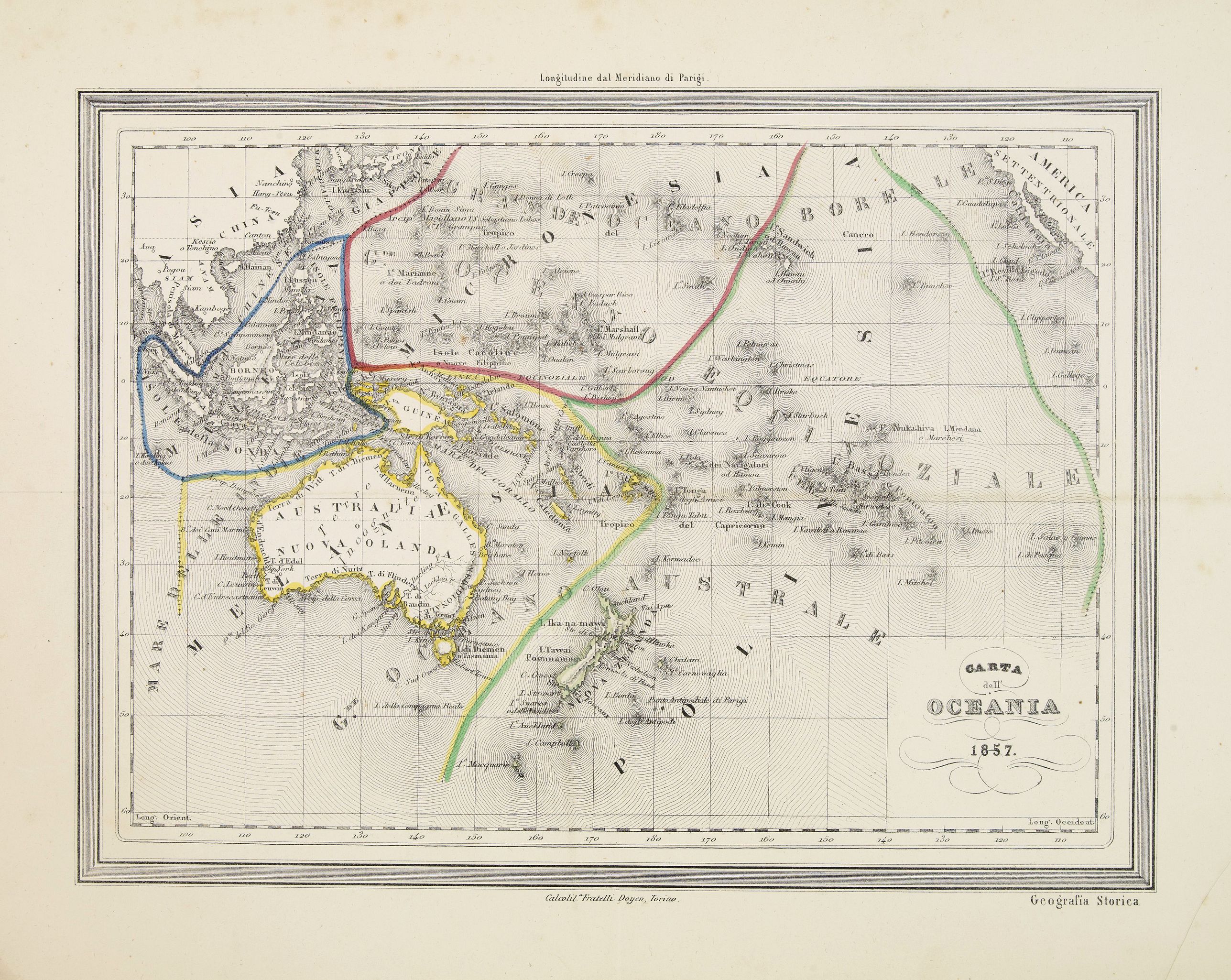 DOYEN, Fr., Carta dell' Oceania 1857, antique map, old maps