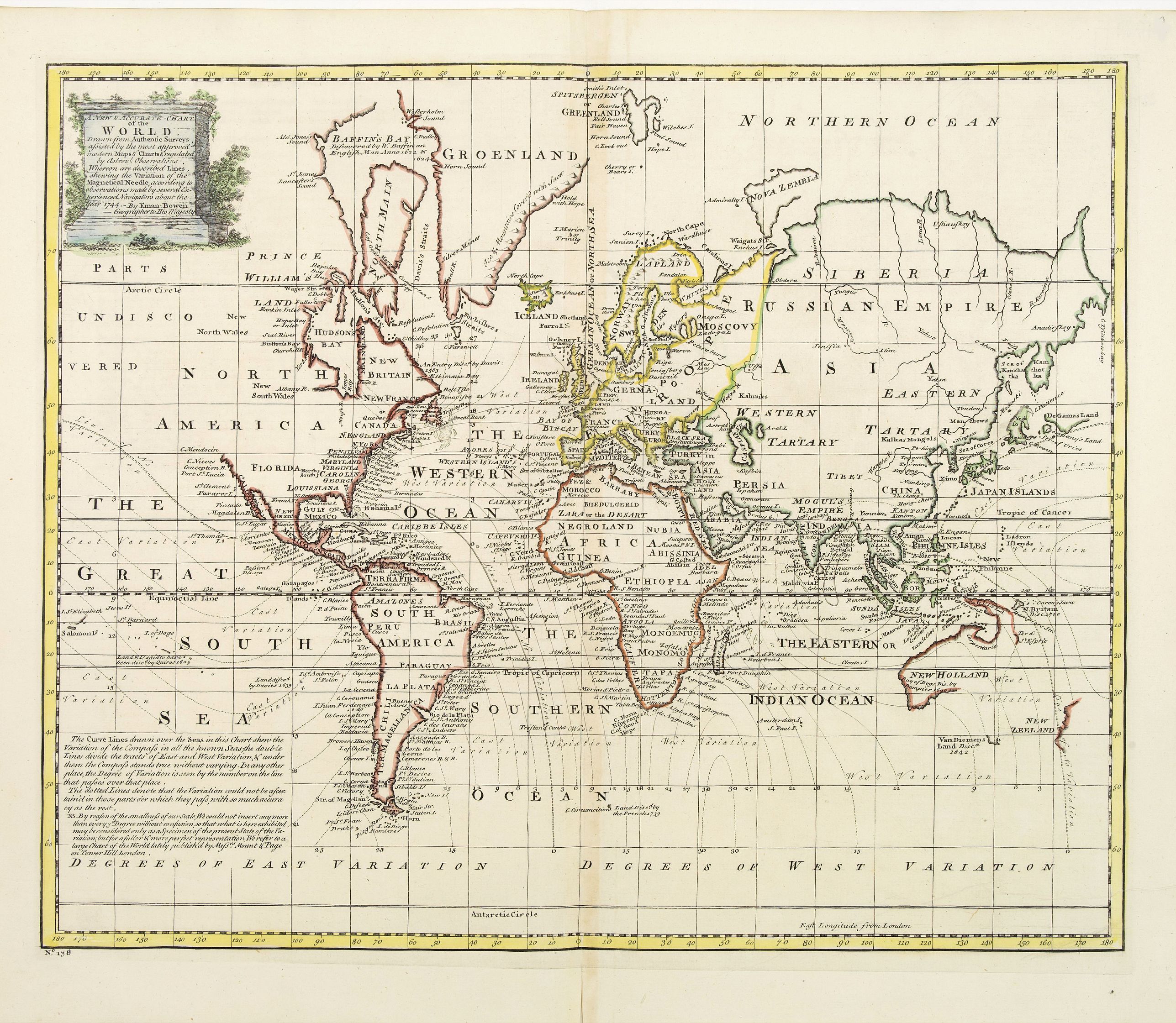 BOWEN, E., A new & accurate chart of the world drawn from authentic.., antique map, old maps