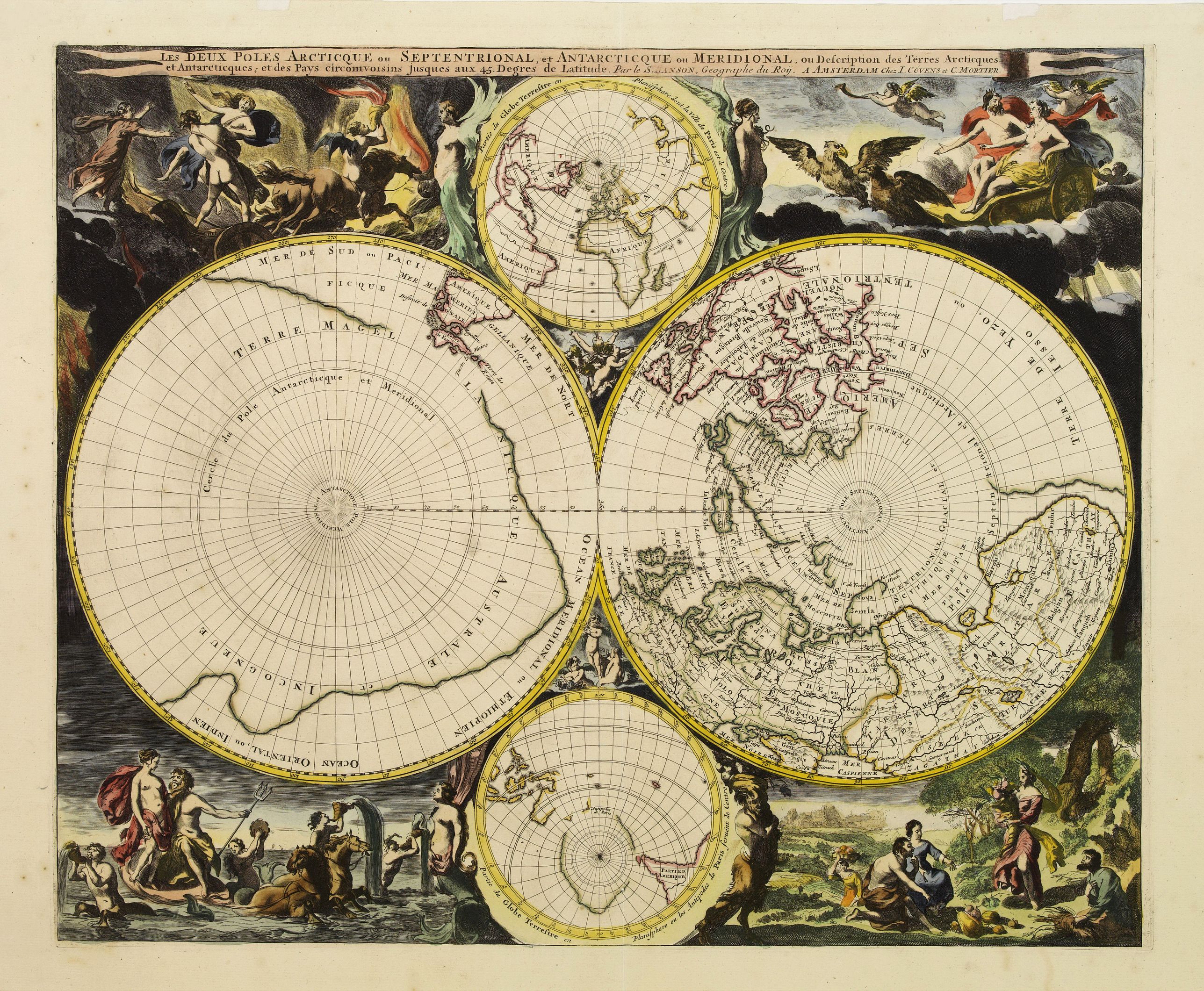COVENS,J./ MORTIER, P., Les Deux Poles Arctique ou Septentrional, et Antarctique.., antique map, old maps