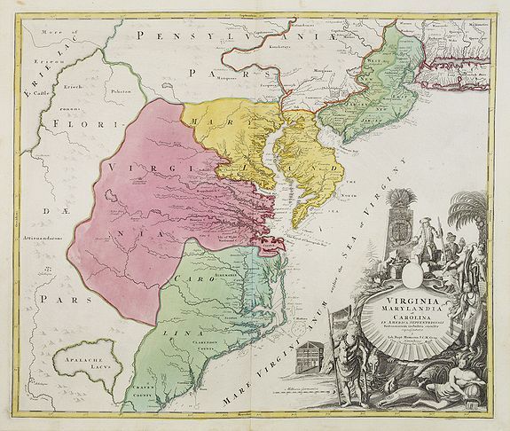 HOMANN,J.B.,  Virginia Marylandia et Carolina., antique map, old maps