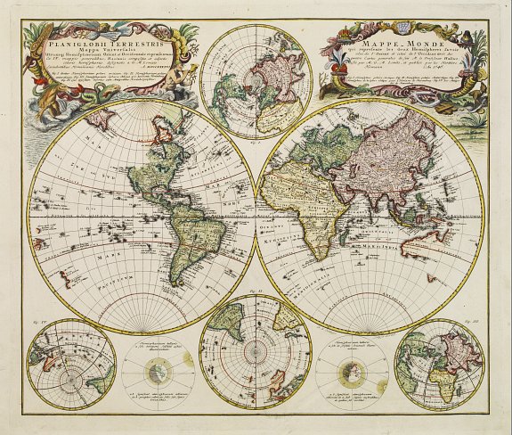 HOMANN HEIRS., Planiglobii Terrestris Mappa Universalis.. - Mappe-Monde qui represente les deux Hemispheres.., antique map, old maps