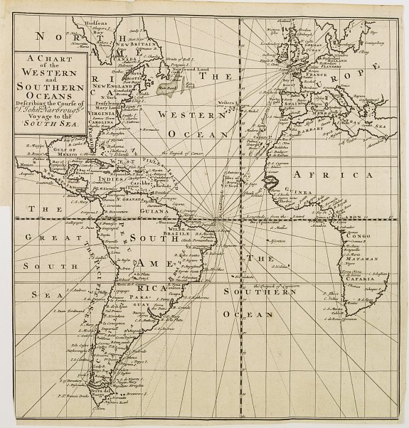 BERNARD, J.F., A Chart of the Western and Southern Oceans., antique map, old maps