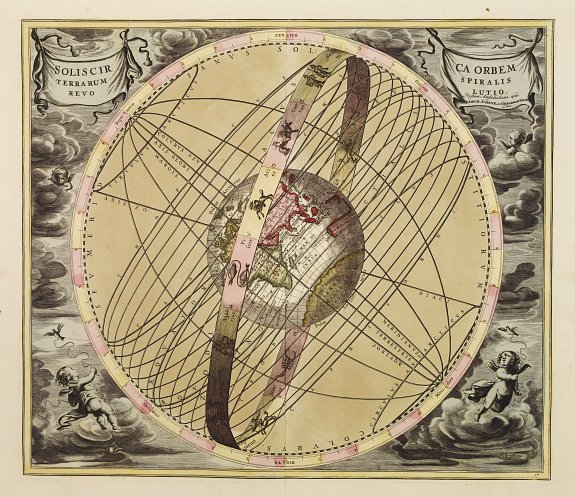 CELLARIUS,A./ SCHENK & VALK, Soliscirca orbem terrarum spiralis revolutio., antique map, old maps