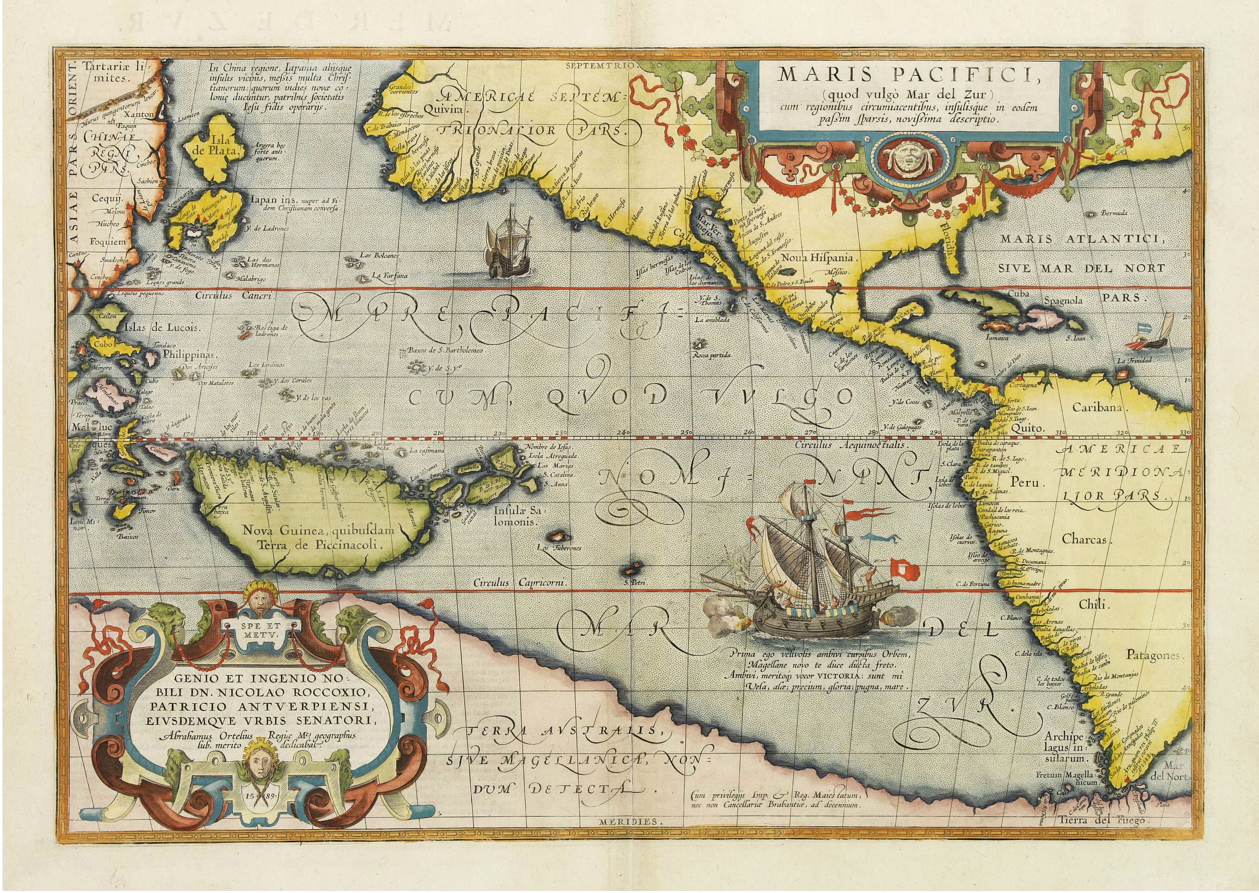 ORTELIUS, A., Maris Pacifici., antique map, old maps