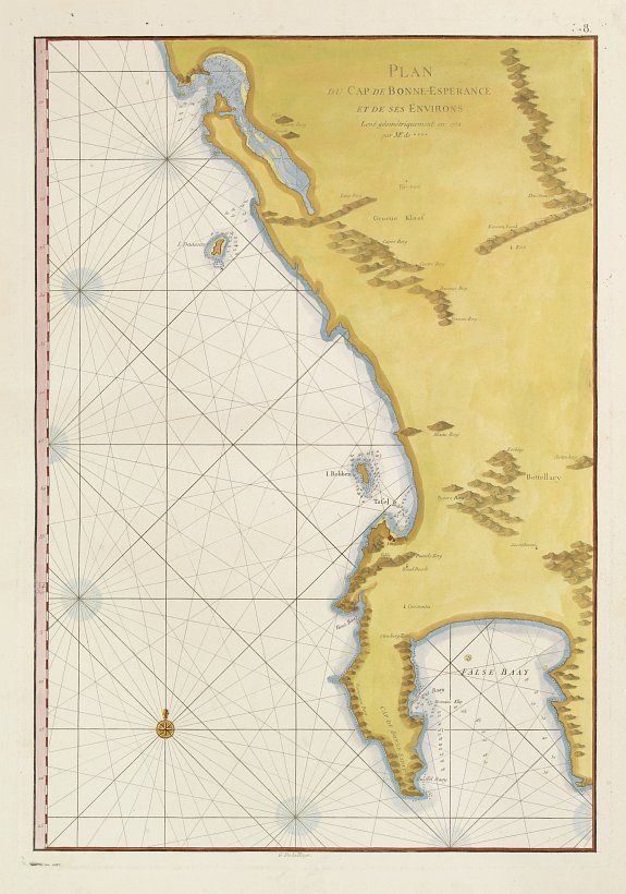 APRES DE MANNEVILLETTE, Plan du Cap de Bonne-Esperance et ses environs.., antique map, old maps