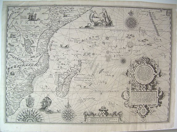 VAN LINSCHOTEN,J.H., Affbeeldinghe der custen des landts...Terra do Natal., antique map, old maps