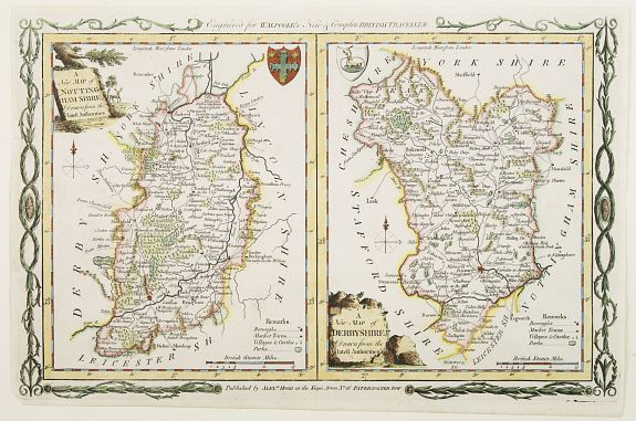 HOGG,A., A New Map of Nottingham Shire.. & A New Map of Derbyshire.., antique map, old maps
