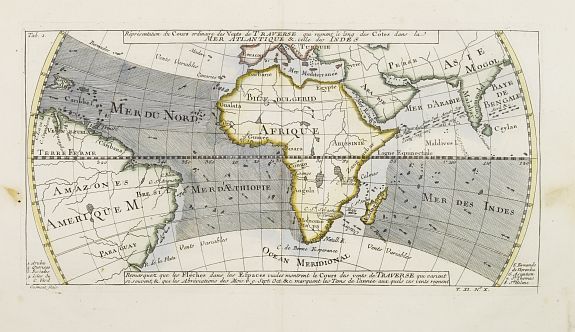 BELLIN,J.N., Representation du Cours ordinaire des Vents de Traverse qui regnent le long des Côtes dans la Mer Atlantique & celle des Indes., antique map, old maps