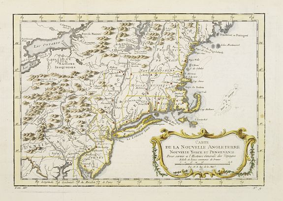 BELLIN,J.N., Carte de la Nouvelle Angleterre, Nouvelle Yorck et Pensilvanie.., antique map, old maps
