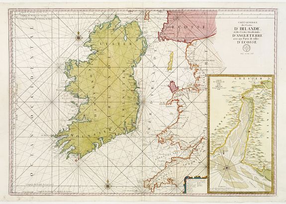 DÉPÔT GÉNÉRAL DE LA MARINE, Carte Generale des Costes D\' Irlande, et des Costes Occidentales D\' Angleterre avec une Partie de celles D\' Ecosse., antique map, old maps