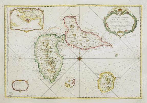 BELLIN, J.N.,  Carte Reduite Des Isles De La Guadeloupe Marie Galante Et Les Saintes.., antique map, old maps