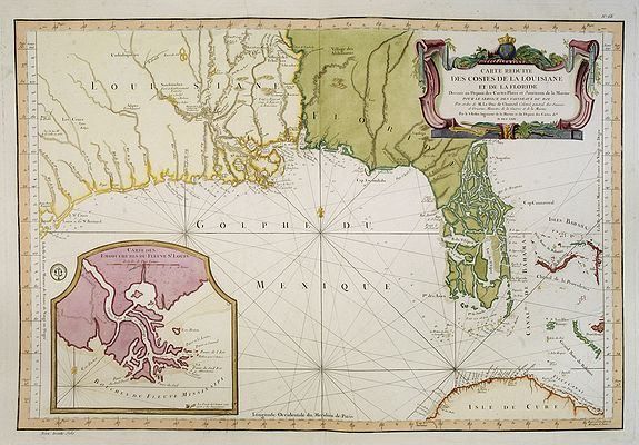 DÉPÔT GÉNÉRAL DE LA MARINE / BELLIN, J.N., Carte Reduite Des Costes De La Louisiane Et De La Floride.., antique map, old maps