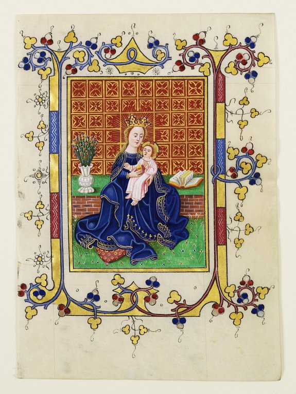 BOOK OF HOURS, Large miniature of Mother Maria and Christ from a Dutch Book of Hours., antique map, old maps
