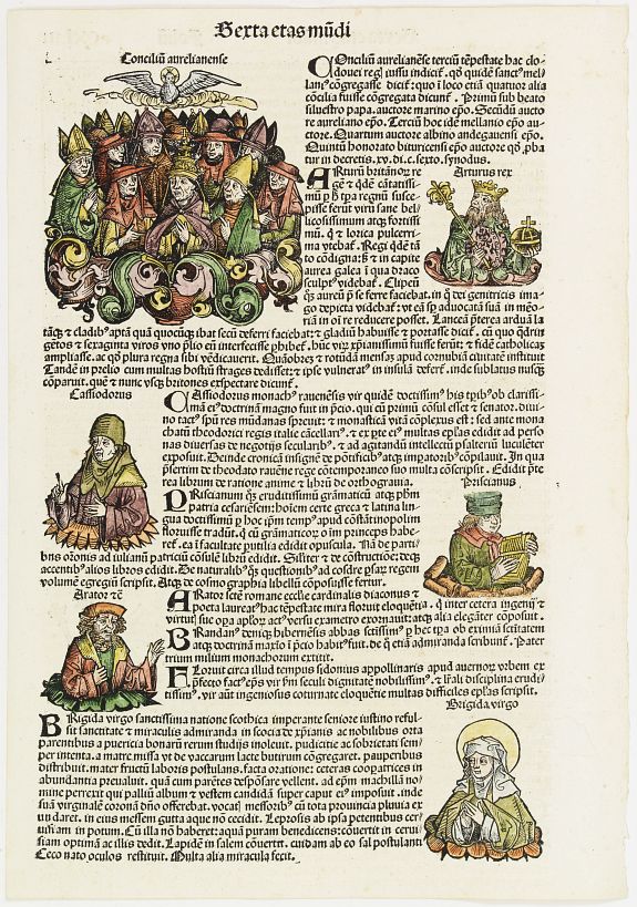 SCHEDEL, H., Papal council, and portraits of different saints.., antique map, old maps