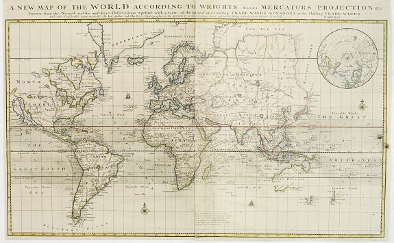 MOLL, H., A new map of the world according to Wrights alias Mercator Projection &c.., antique map, old maps