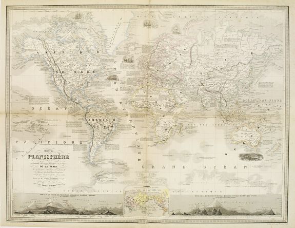 TURGIS / DELARUE, Nouveau Planisphère indiquant las grandes divisions physiques et politiques de la Terre.., antique map, old maps
