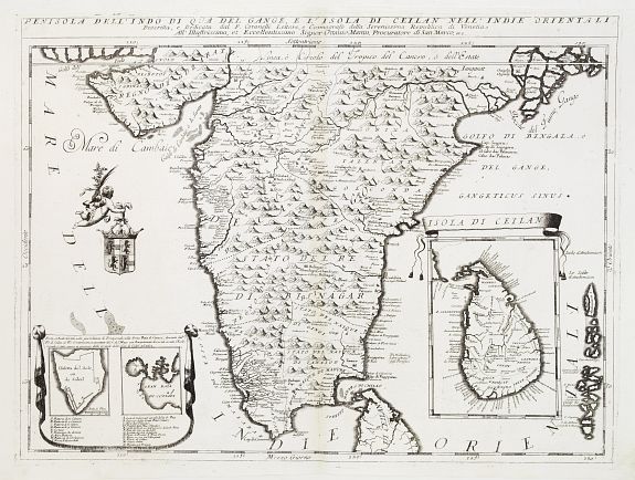 CORONELLI,V.M., Penisola dell'Indo di qua del Gange, e l isola di Ceilan.., antique map, old maps
