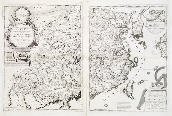 CORONELLI,V.M., Parte orientale della China.. / Parte occidentale della China (2 sheets), antique map, old maps