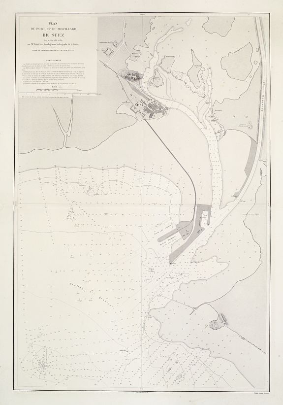 ADMINISTRATION DE LA CIE. DU CANAL DE SUEZ, Plan du Port et du Mouillage de Suez.., antique map, old maps