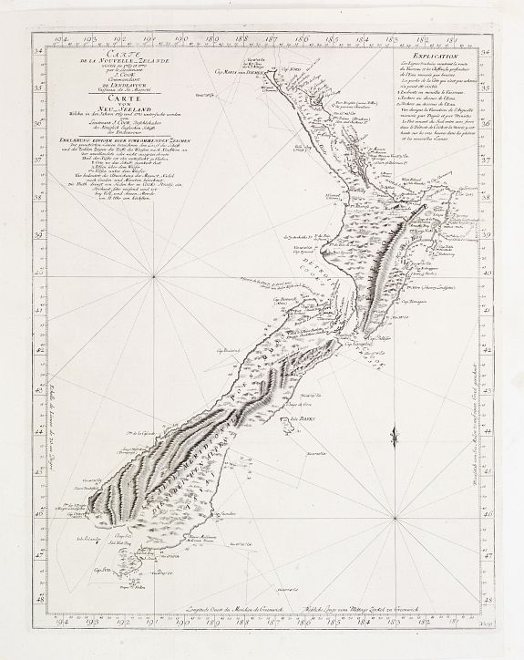 BERNARD, J.F., Carte de la Nouvelle-Zelande visitée en 1769 et 1770 par le Lieutenant J. Cook.., antique map, old maps