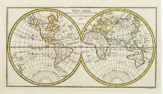 MAILLART, PH.J., Mappe-monde Dessinée d'après toutes les Découvertes qui ont été Faites jusqu'en 1800. Par l'A.M. .., antique map, old maps