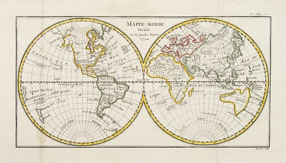 ANONYMOUS, Mappe Monde Divisée en ses quatre Parties 1792., antique map, old maps