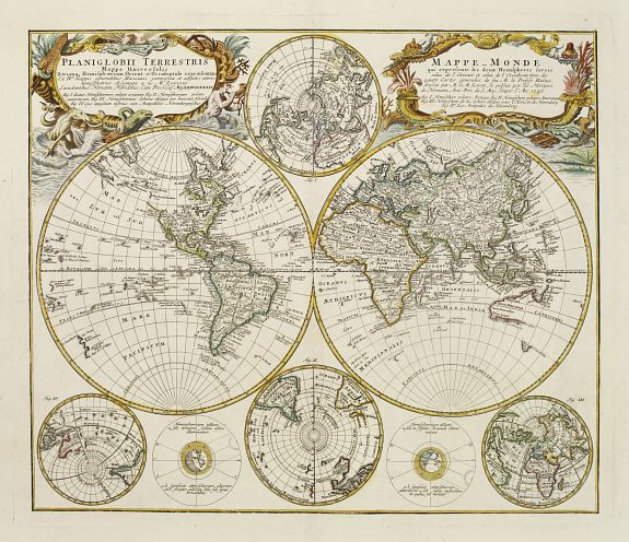 HOMANN HEIRS., Planiglobii Terrestris Mappa Universalis.. - Mappe-Monde qui represente les deux Hemispheres.., antique map, old maps