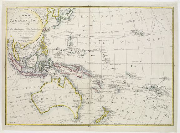 WEIGEL UND SCHNEIDERSCHEN HANDLUNG, Karte von Australien oder Polynesien nach den Zeichnungen Reisebeschreibungen, antique map, old maps