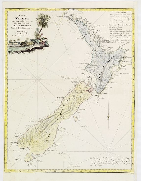 ZATTA,A., La Nuova Zelanda tracorsa nel 1769 e 1770 dal Cook commandante dell' Endeavour Vascello di S.M.Britannica., antique map, old maps