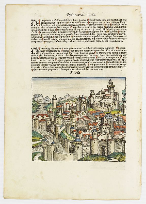 SCHEDEL, H.,  Tolosa.  Folio LXXI, antique map, old maps