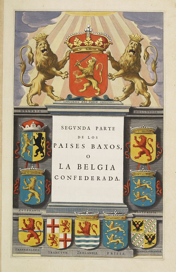 BLAEU,W., Title page : \'Segunda Parte De Los Paises Baxos..\', antique map, old maps