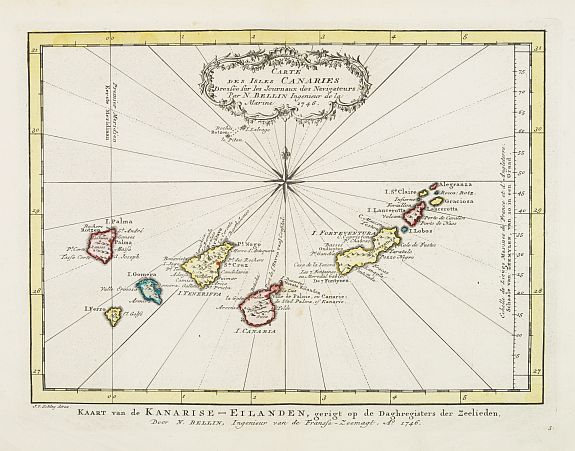 HARREVELT, E. van / CHANGUION, D.J., Carte des Isles Canaries dressee sur les Journaux des navigateurs. . ., antique map, old maps