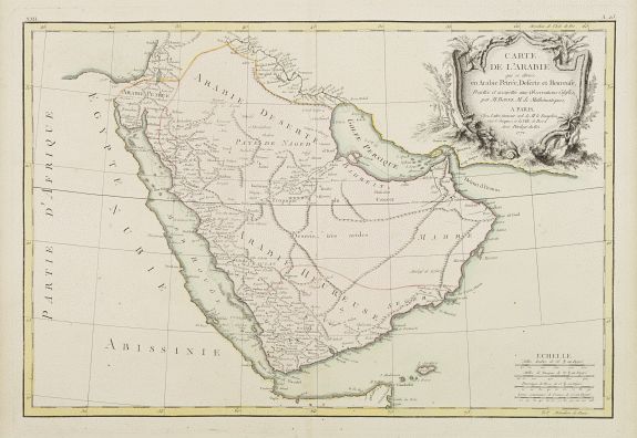 LATTRÉ / BONNE,R., Carte de l'Arabie qui se divise en Arabie Petrée, Deserte et Heureuse.., antique map, old maps