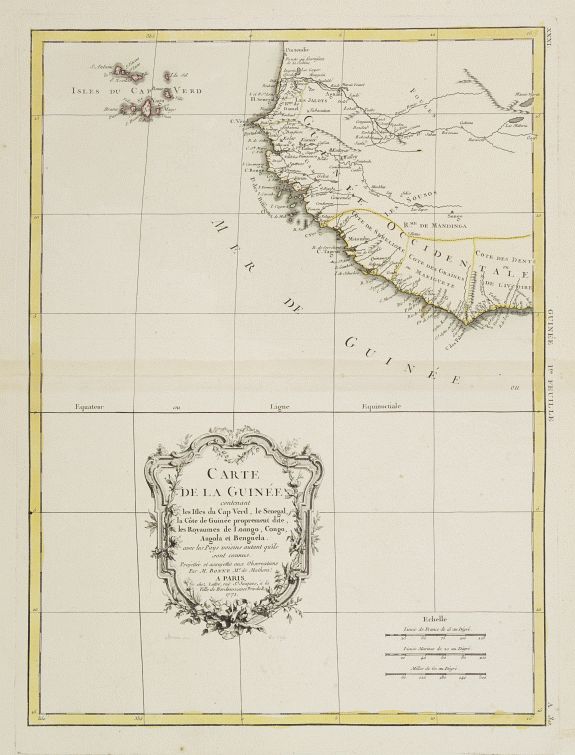 LATTRÉ / BONNE,R., Carte de la Guinée contenant les Isles du Cap Verd, le Senegal.., antique map, old maps