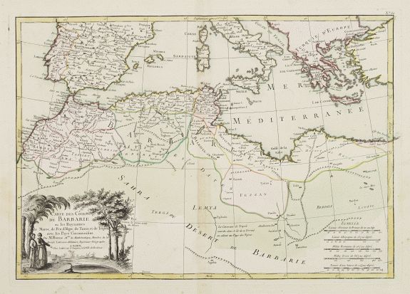 LATTRÉ / BONNE, R., Carte des Côtes de Barbarie ou les Royaumes de Maroc.. Circonvoisins.., antique map, old maps