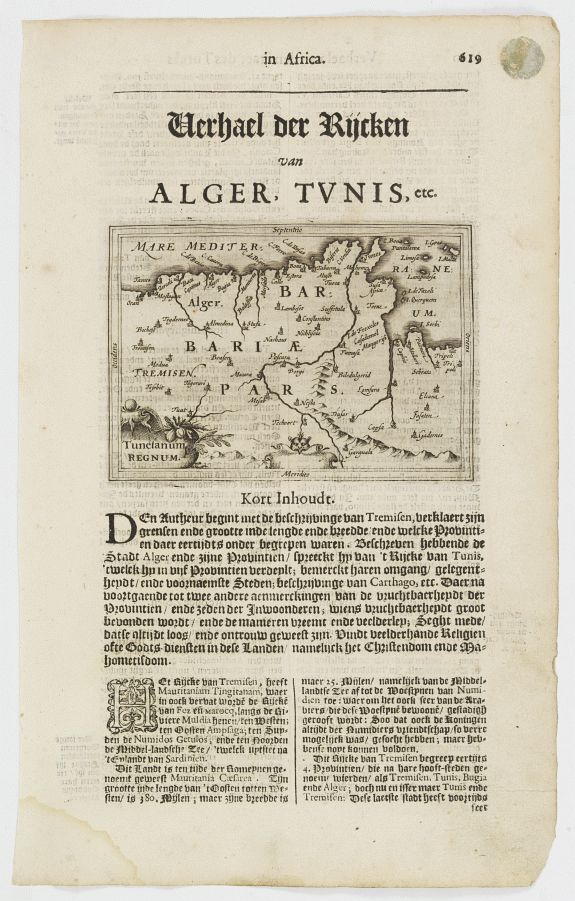 DE CLERCK, N., Tunetanum Regnum., antique map, old maps
