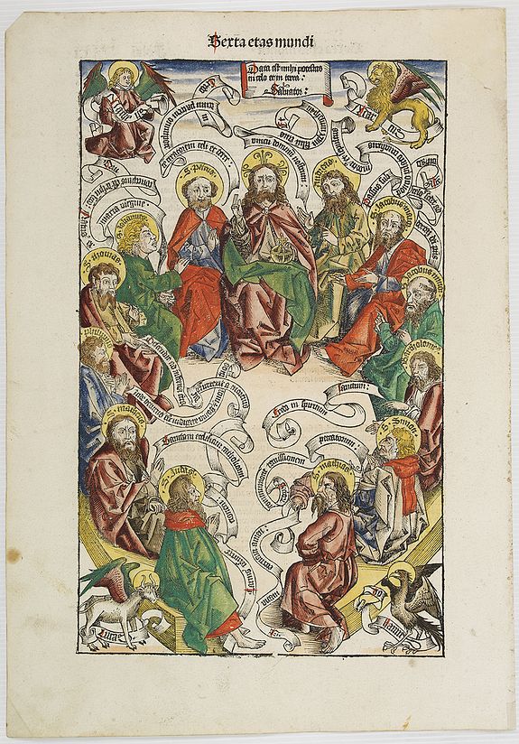 SCHEDEL, H., Sexta Etas Mudi. - Data est mihi potestas in celo et in terra: Salvator:, antique map, old maps
