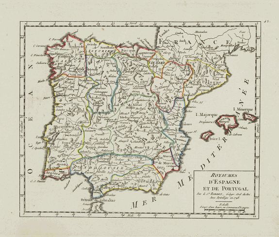 VAUGONDY, R. de,  Royaumes d'Espagne et de Portugal., antique map, old maps